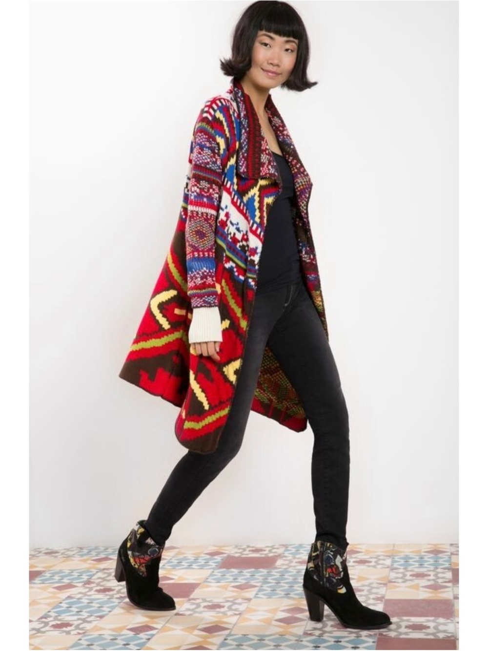 Desigual by Christian Lacroix Guadix Long Open Front Boho Cardigan Size S